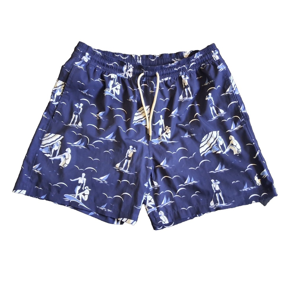 Polo Ralph Lauren Swimwear Men's Size Large X 6" Blue Old Hawaii All Over Print